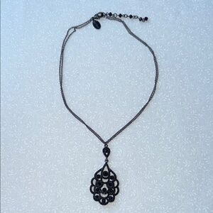 White House/Black Market Modern Black‎ Pendant Necklace with black crystals